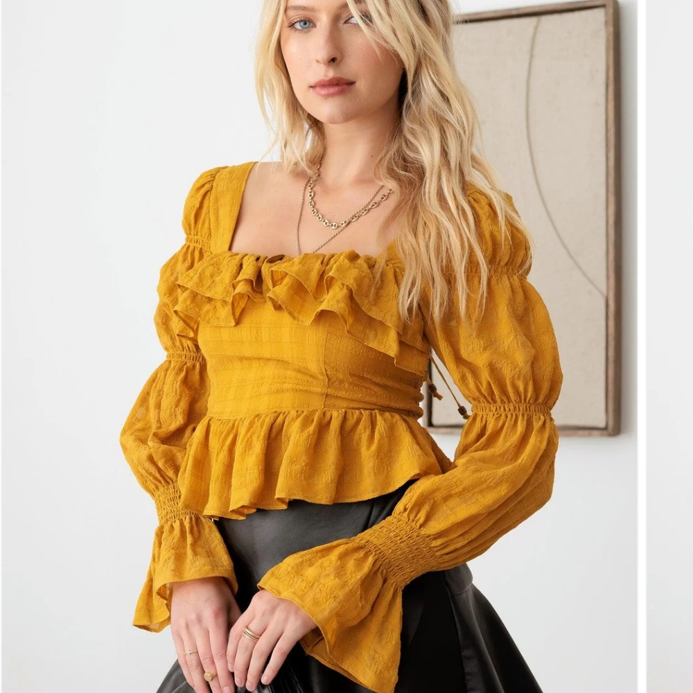 Boho shirred smocked Peplum top - Picture 2 of 7